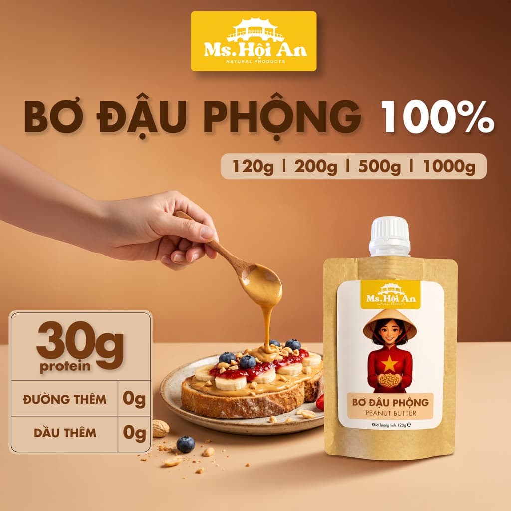 Bơ Đậu Phộng 100% Ms. Hội An - Không Đường Không Dầu